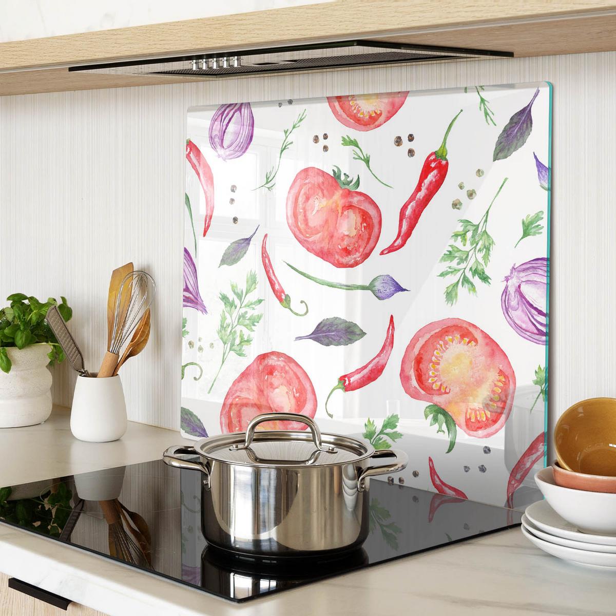 GLASPLATTE 60x52 cm Tomaten und Gewürze - Rot, Glas (60/0.4/52cm) - TULUP