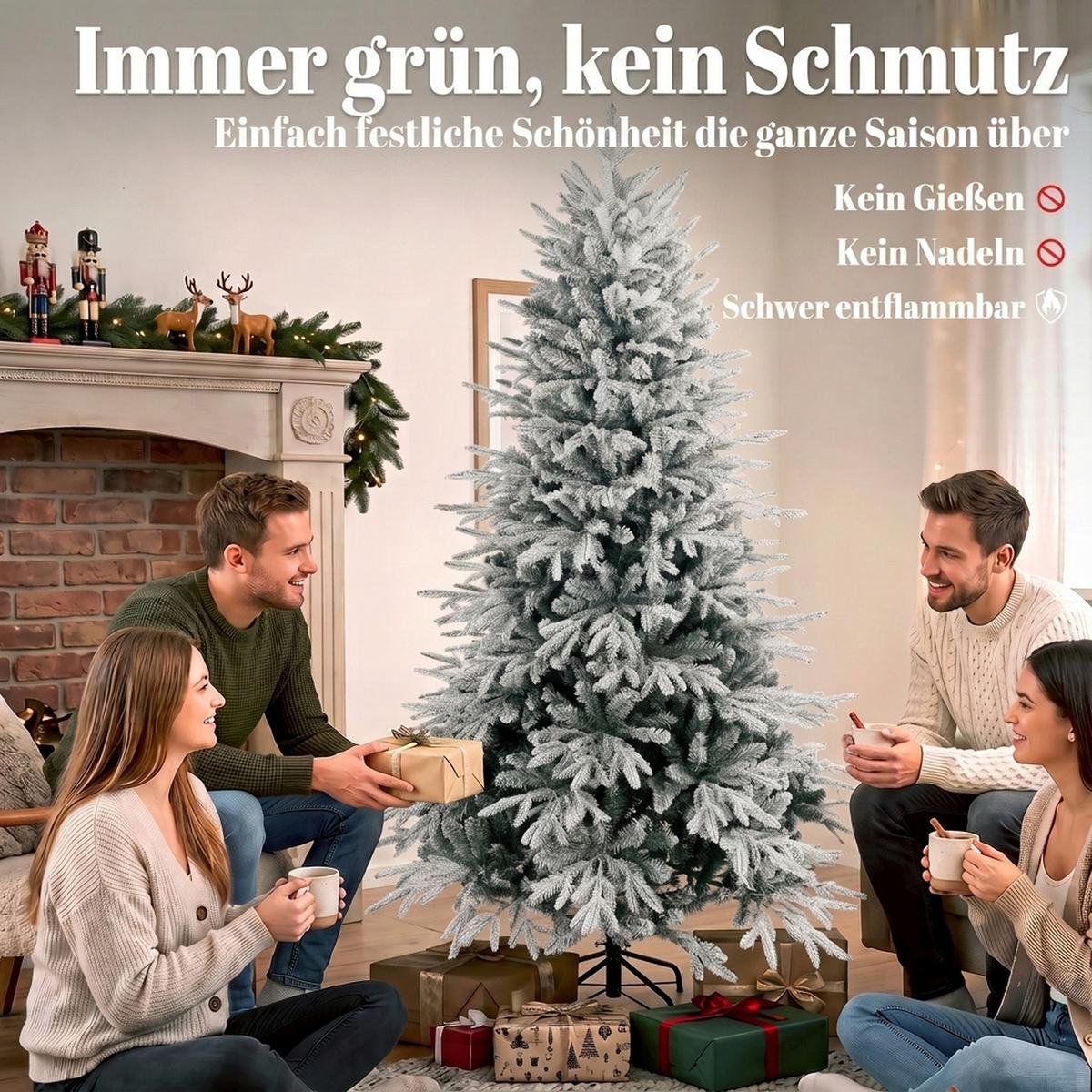 KÜNSTLICHER-WEIHNACHTSBAUM PE Metall Grün Weiß - Grün, Kunststoff (180cm) - HOMCOM
