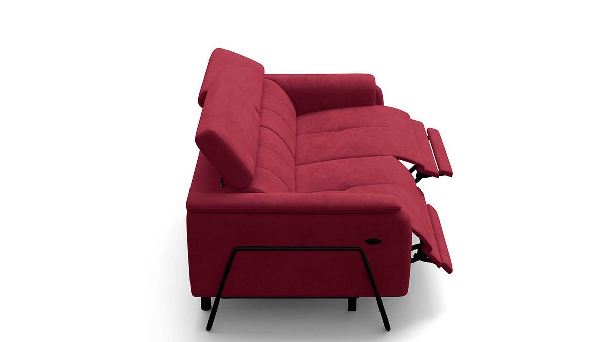 RELAXSOFA RODEN 3-Sitzer mit 2 Relax, rostrot, Veloursstoff - Rot, Holz/Textil (194/82/103cm) - Wozimo
