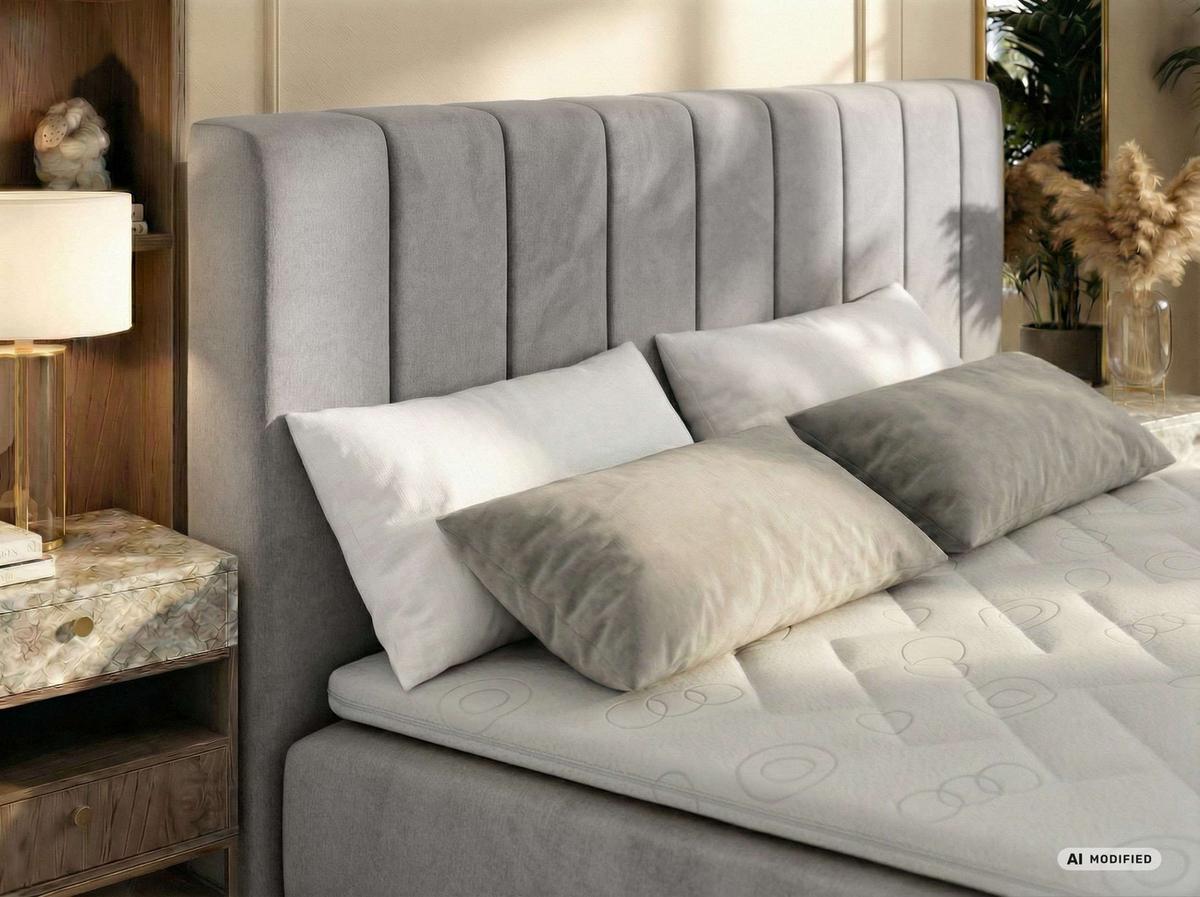 BOXBETT ALVER DUO 180/200 - Hellgrau Velvet - Topper T25 - H3 - Hellgrau/Schwarz, Kunststoff/Textil (180/200cm) - MKS