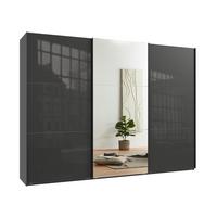 SCHWEBETÜRENSCHRANK 3-türig B300/H216/T65 cm in Anthrazit mit Glasfront, eine Spiegeltür, Kleiderschrank inkl. Vollausstattung / 22041 - Eichefarben/Anthrazit, Holzwerkstoff/Metall (300/216/65cm) - luma-home