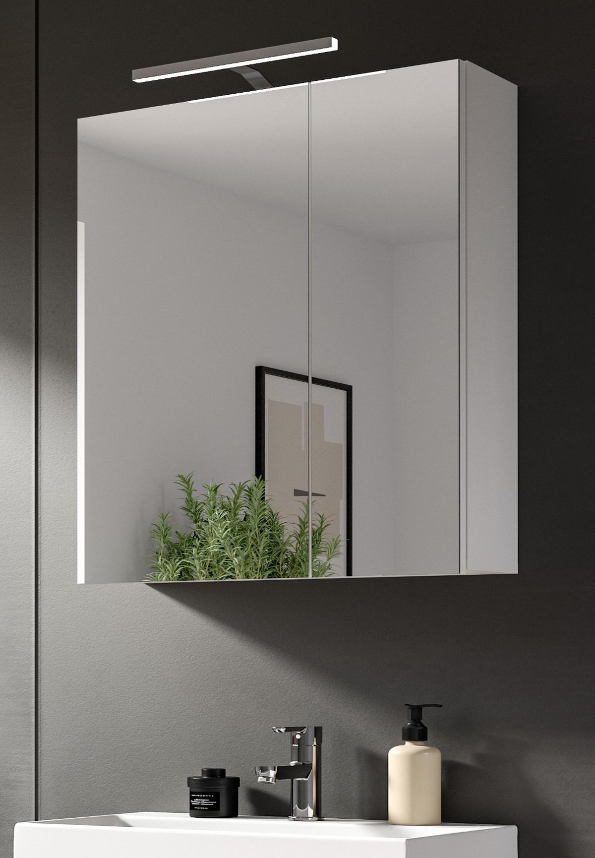 SPIEGELSCHRANK weiß 60 cm, Badezimmer Schrank 2-türig - Weiß, Glas/Holzwerkstoff (60/77/18cm) - Inn.Furn