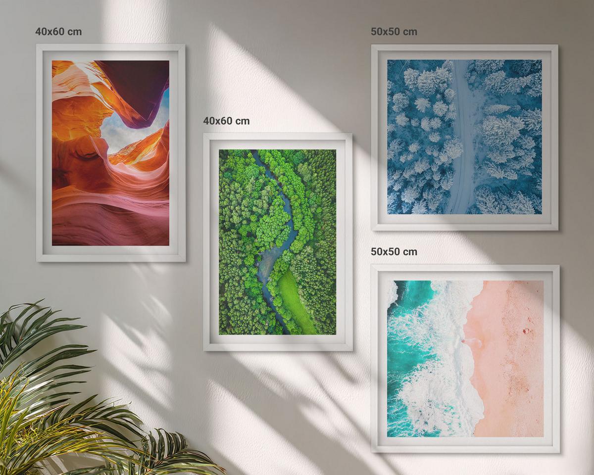 BILDER SET 4er Set - 50x50 cm & 40x60 cm Weißer Rahmen - Grün der Wasserschlucht im Winter - Weiß, Kunststoff (50/50cm) - TULUP