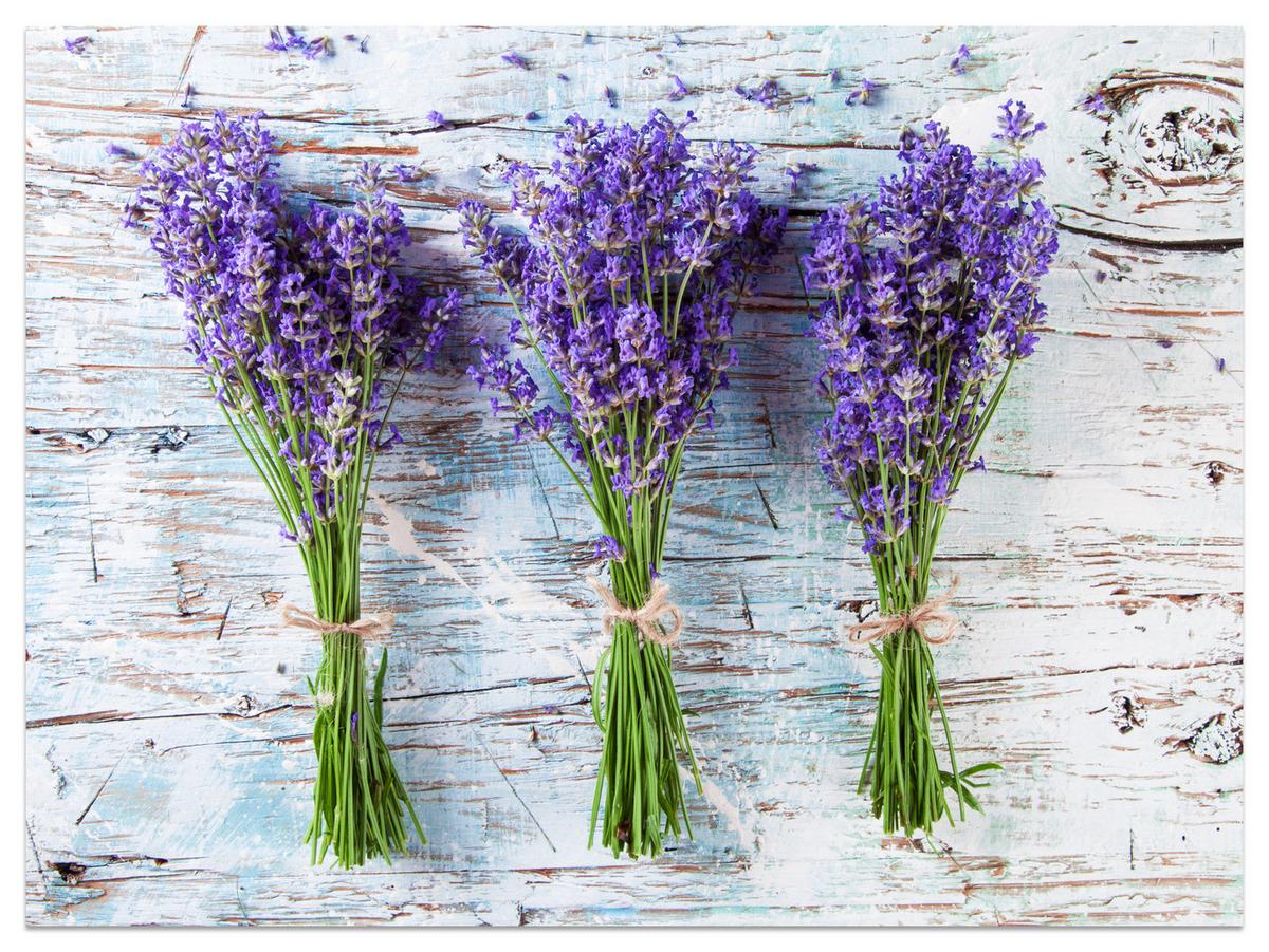 FOTOTAPETE für Küche Lavendelblüten Lila Holz Rustikal 300x210 - Violett/Weiß, Papier (300/210cm) - Muralo