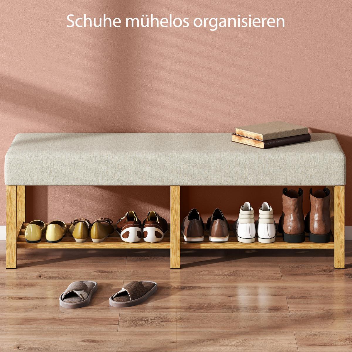 SCHUHBANK Kautschukholz Polyester Cremeweiß - Creme, Holz (140/48/44cm) - HOMCOM