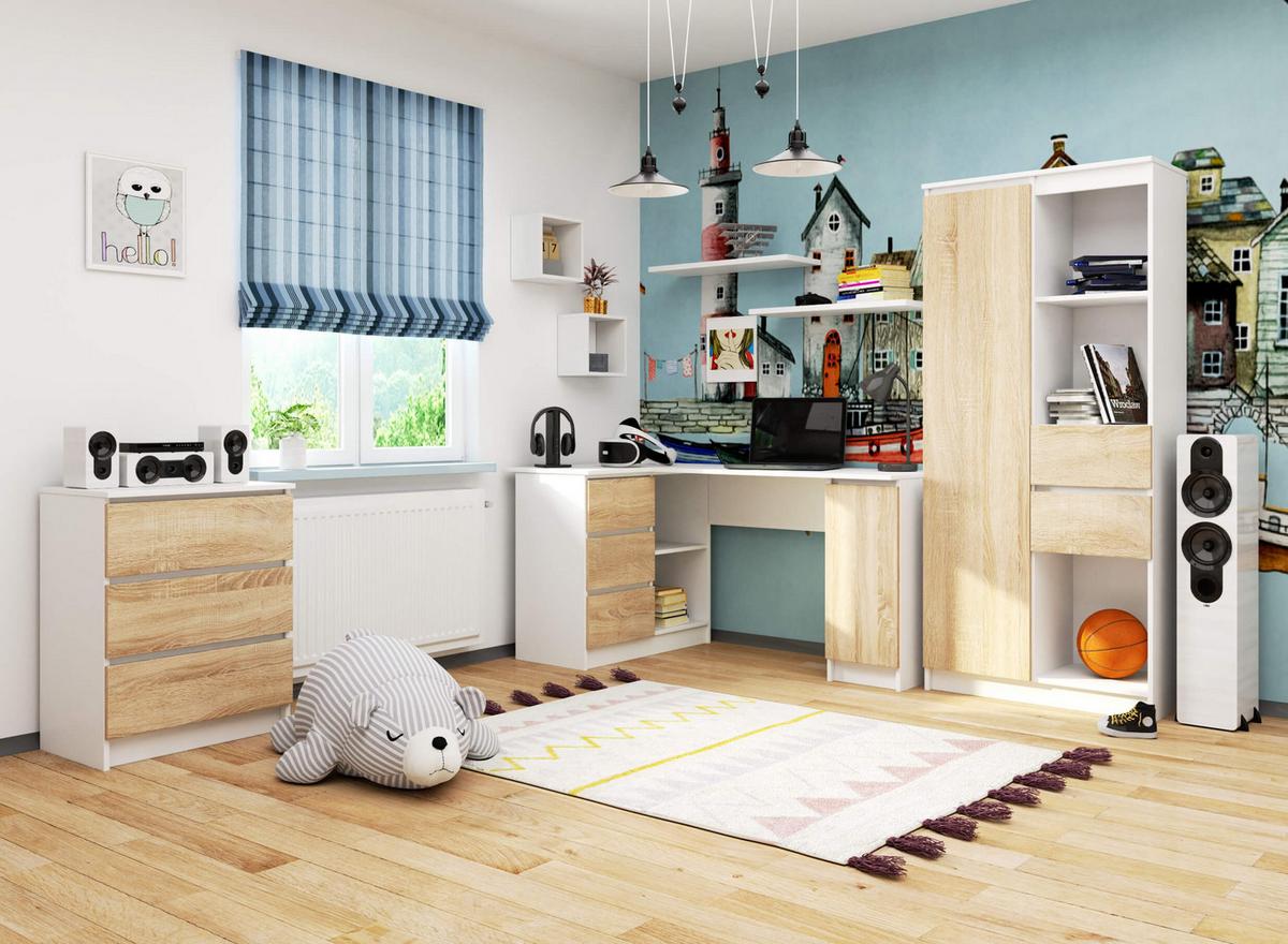 SCHREIBTISCH Weiß, Eiche Sonoma 77/155/85 - Weiß, Holzwerkstoff (135/60/77cm) - RAUMHIRSCH FURNITURE