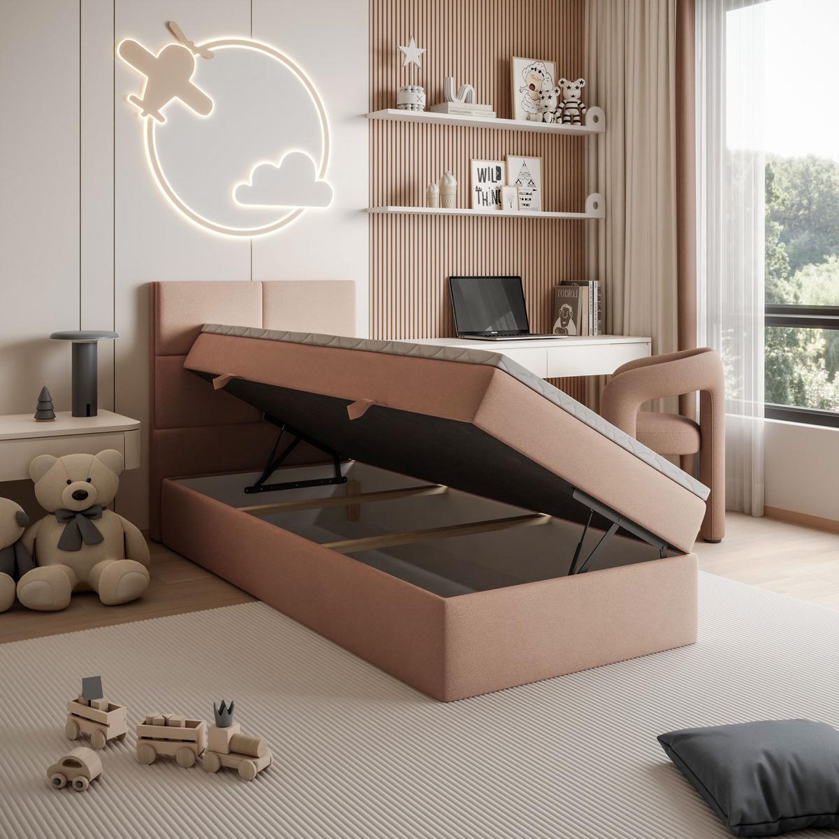 BOXSPRINGBETT Bett CROSS MINI mit Topper 100x200 cm Jasmine 61 - Rosa, Textil - Lookway