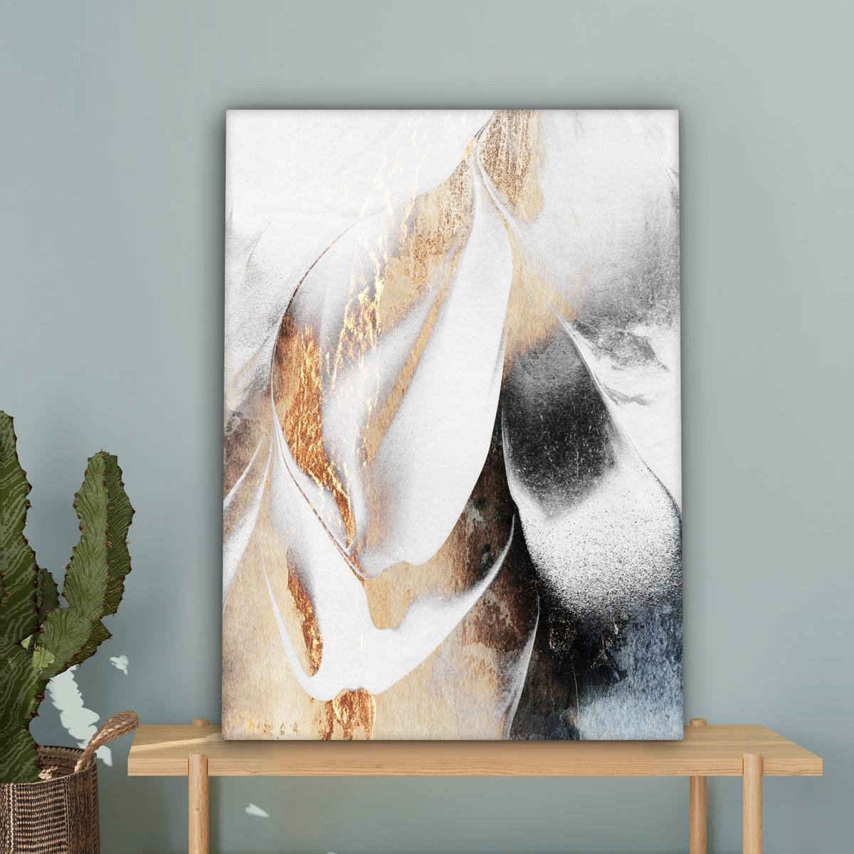 LEINWANDBILD Luxus - Abstrakt - Gold - Weiß Wandbild Wohnzimmer 60x80 cm - Goldfarben, Textil (60/80cm) - MuchoWow