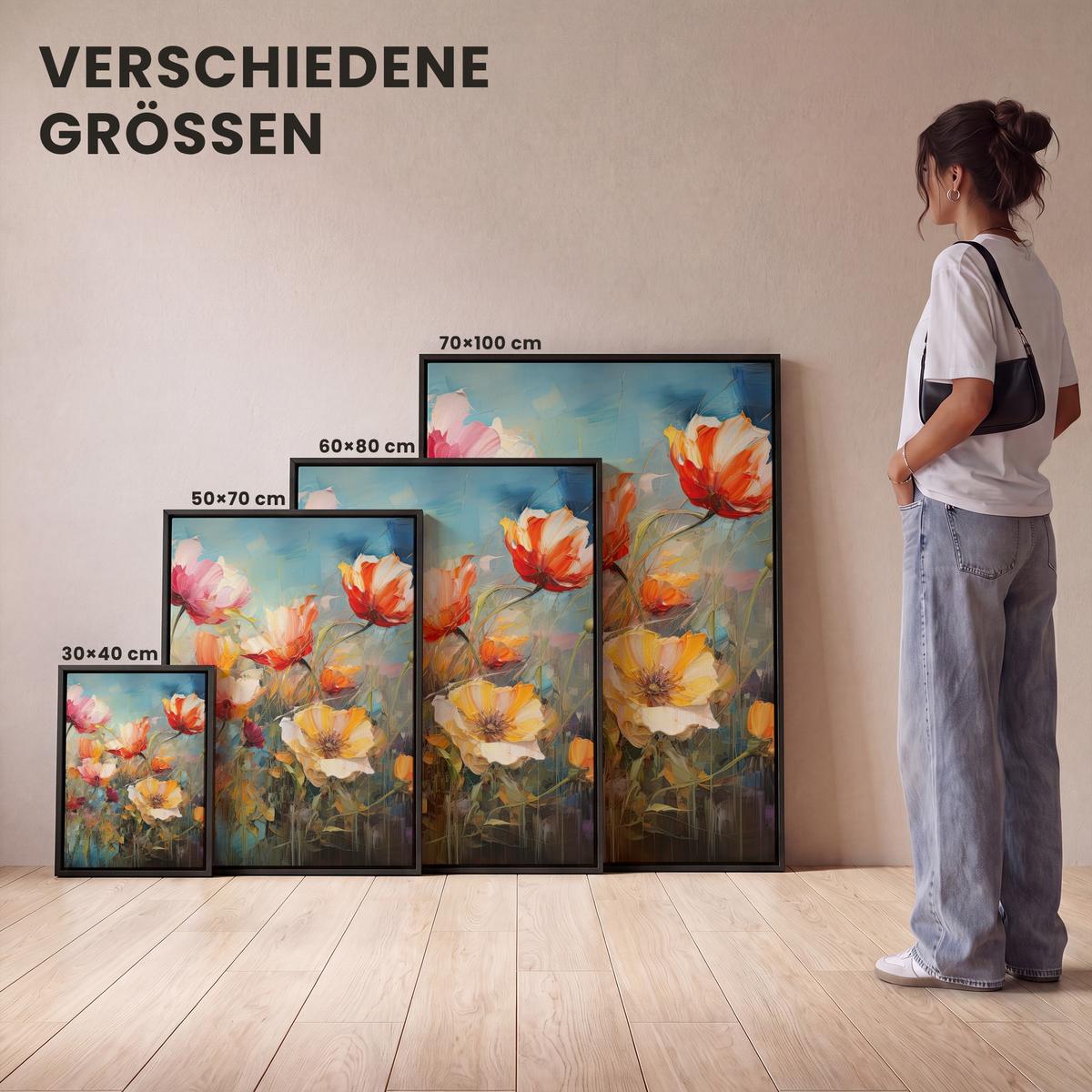 LEINWAND Bilder mit Rahmen - Blumen - Aquarell - Kunst - Botanisch - Natur - 60x80 - Orange, Textil (60/80cm) - MuchoWow