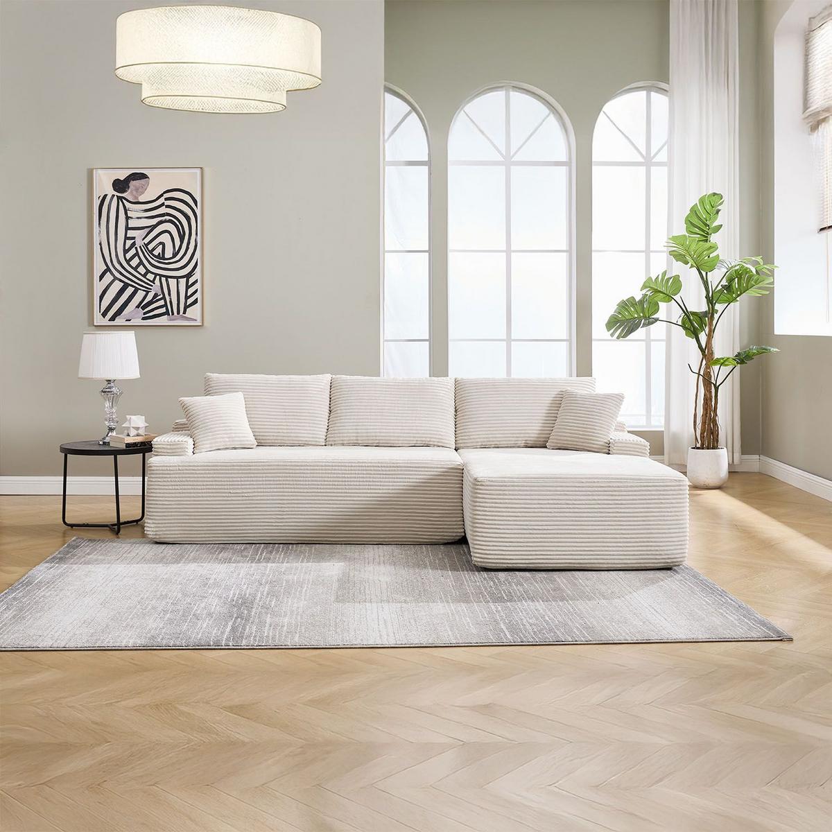SOFA Coredo beige Cord - Beige, Textil (250/155cm) - Juskys