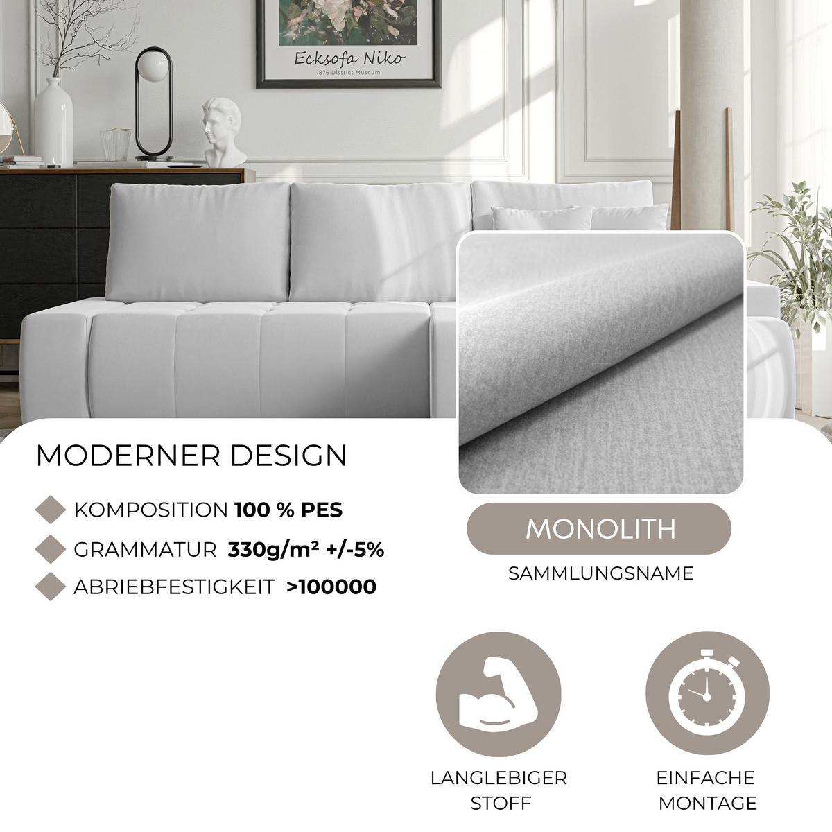 ECKSOFA NIKO Links, mit Schlaffunktion und Bettkasten, Hellgrau - Hellgrau, Textil (227/153cm) - Idohome