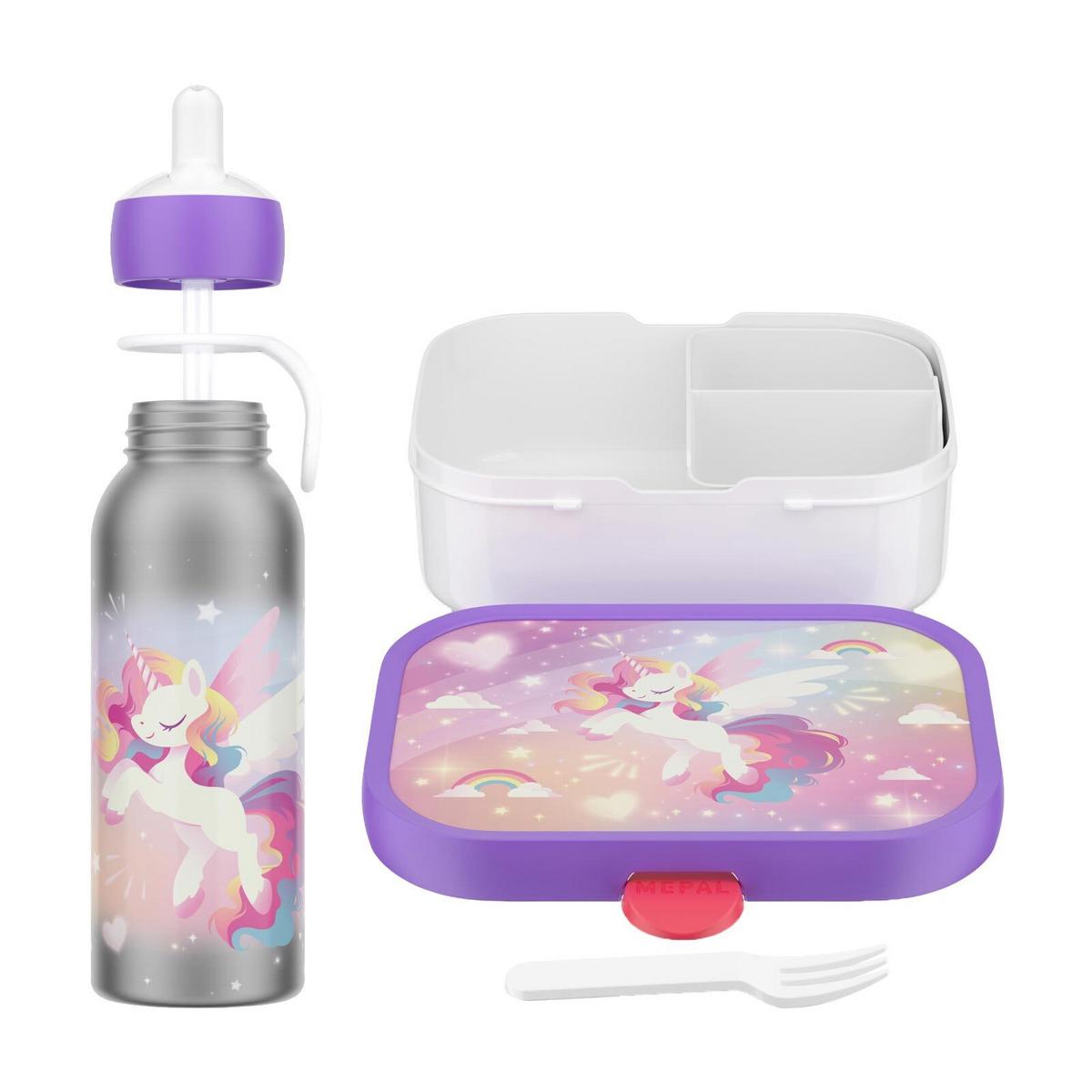 LUNCHSET MIT THERMOFLASCHE Campus Unicorn Glow 2-tlg. - Violett/Weiß, Kunststoff/Metall (2/2/2cm) - Mepal