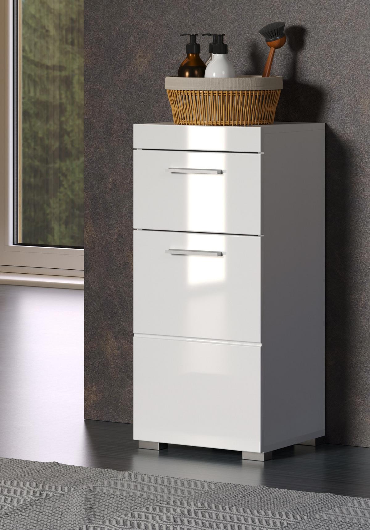 BADSCHRANK weiß Hochglanz 37 x 79 cm, Badezimmer Unterschrank modern - Weiß, Holzwerkstoff/Kunststoff (37/79/31cm) - Top.Furn