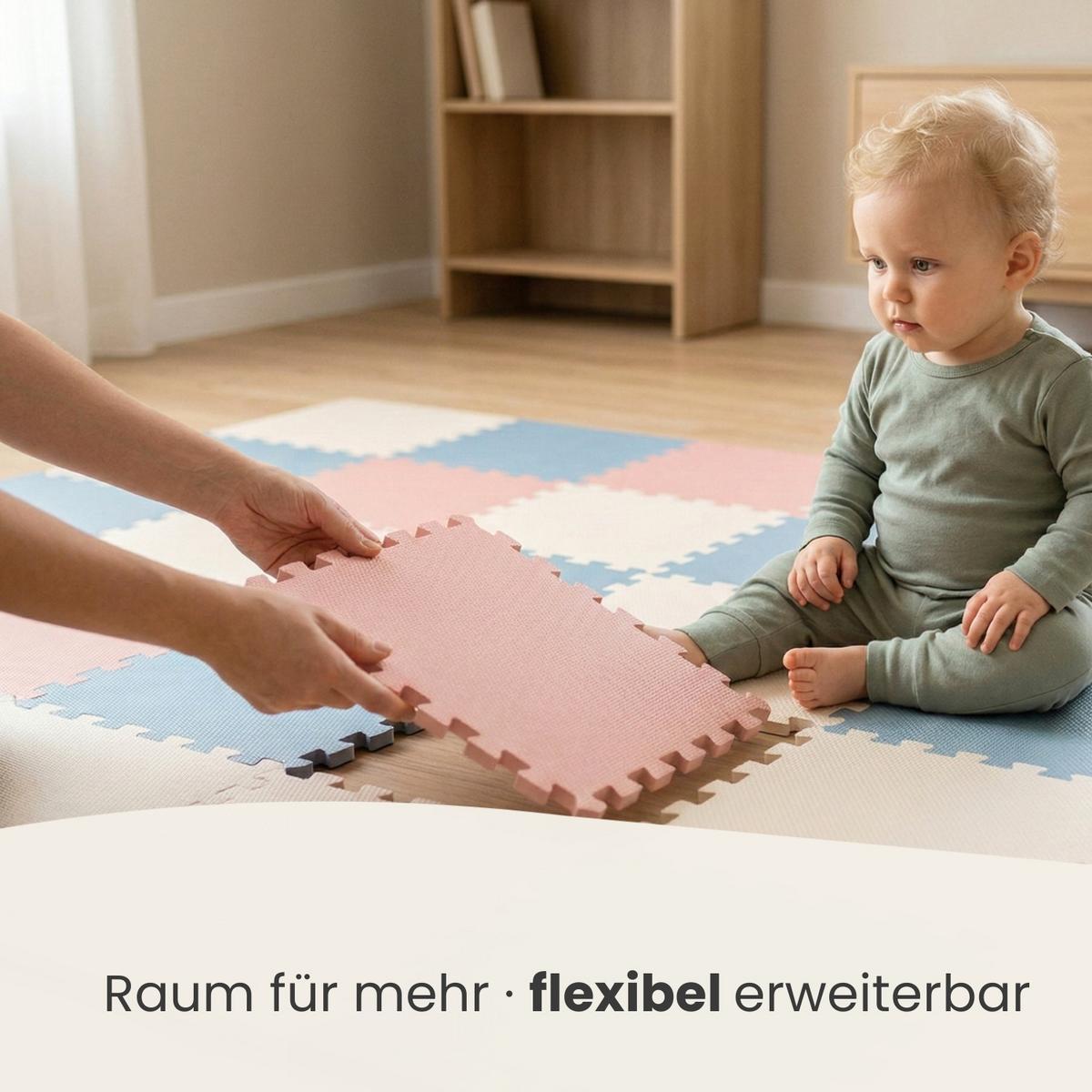 SPIELMATTE mit Rand - 270/90/1 cm Puzzlematte Rosa Blau Beige - Rosa, Kunststoff (30/30cm) - Littletom