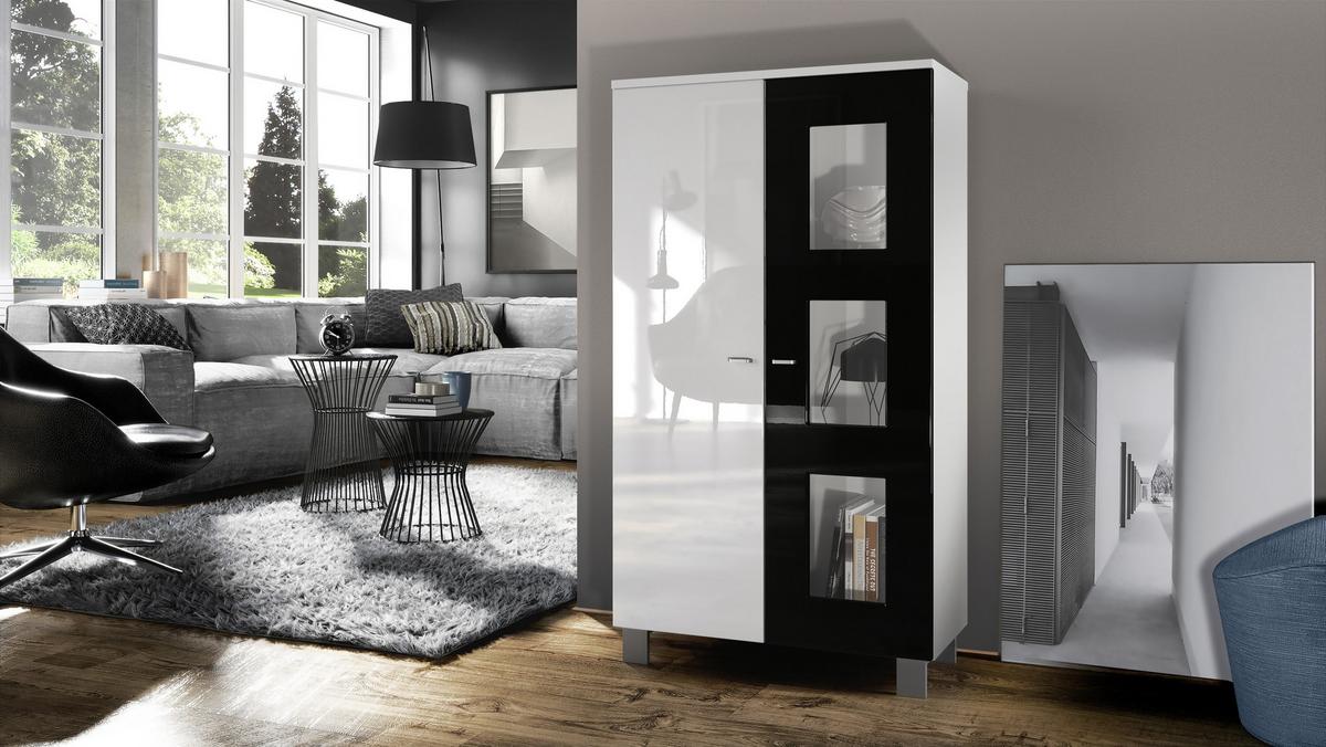 VITRINE Denjo Tür in Schwarz Hochglanz - Schwarz Hochglanz, Holzwerkstoff (71/129/35cm) - Vladon