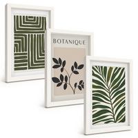 BILDER SET 3er Set - 20x30 cm Weißer Rahmen - Botanischer Boho-Minimalismus - Weiß, Kunststoff (20/30cm) - TULUP