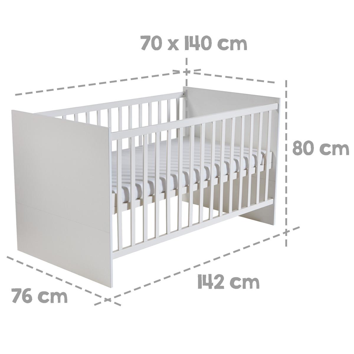 BABYZIMMER-SET Maren mit schmaler Wickelkommode 2-teilig - Weiß, Holzwerkstoff (76/80/142cm) - Roba