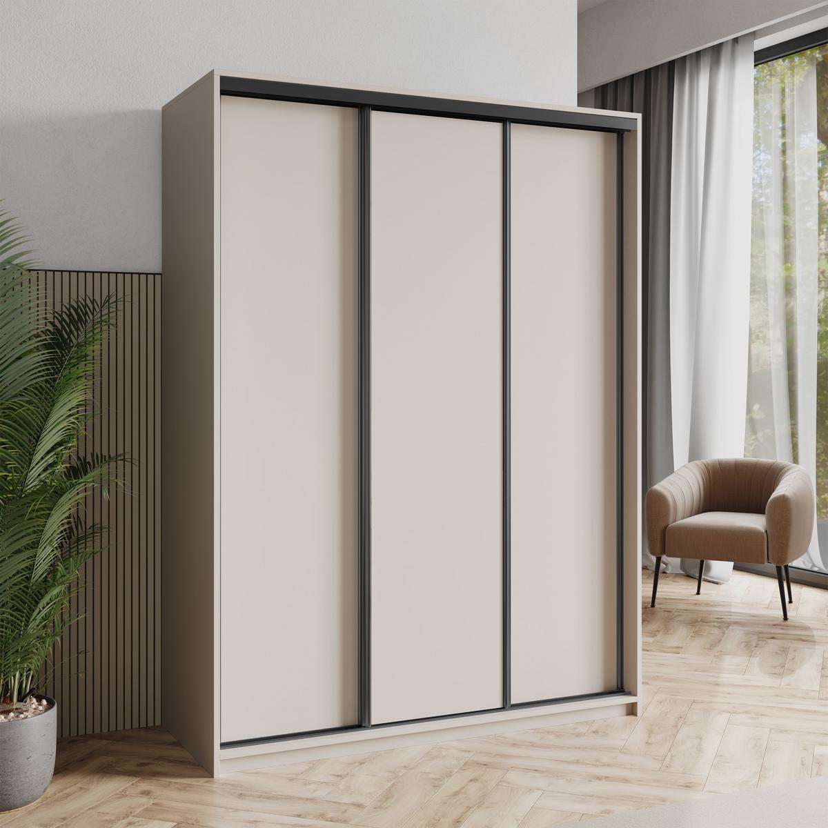 SCHWEBETÜRENSCHRANK NISSE 150/205/60 cm 3-türig Kaschmir - Kaschmir, Holzwerkstoff (150/205/60cm) - MASSENO