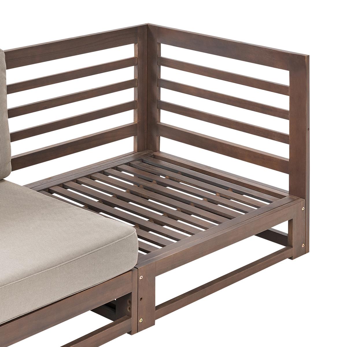 GARTENSOFA 2-Sitzer zertifiziertes Akazienholz dunkelbraun Auflagen taupe Trani - Dunkelbraun/Beige, Holz (150/72/75cm) - Beliani