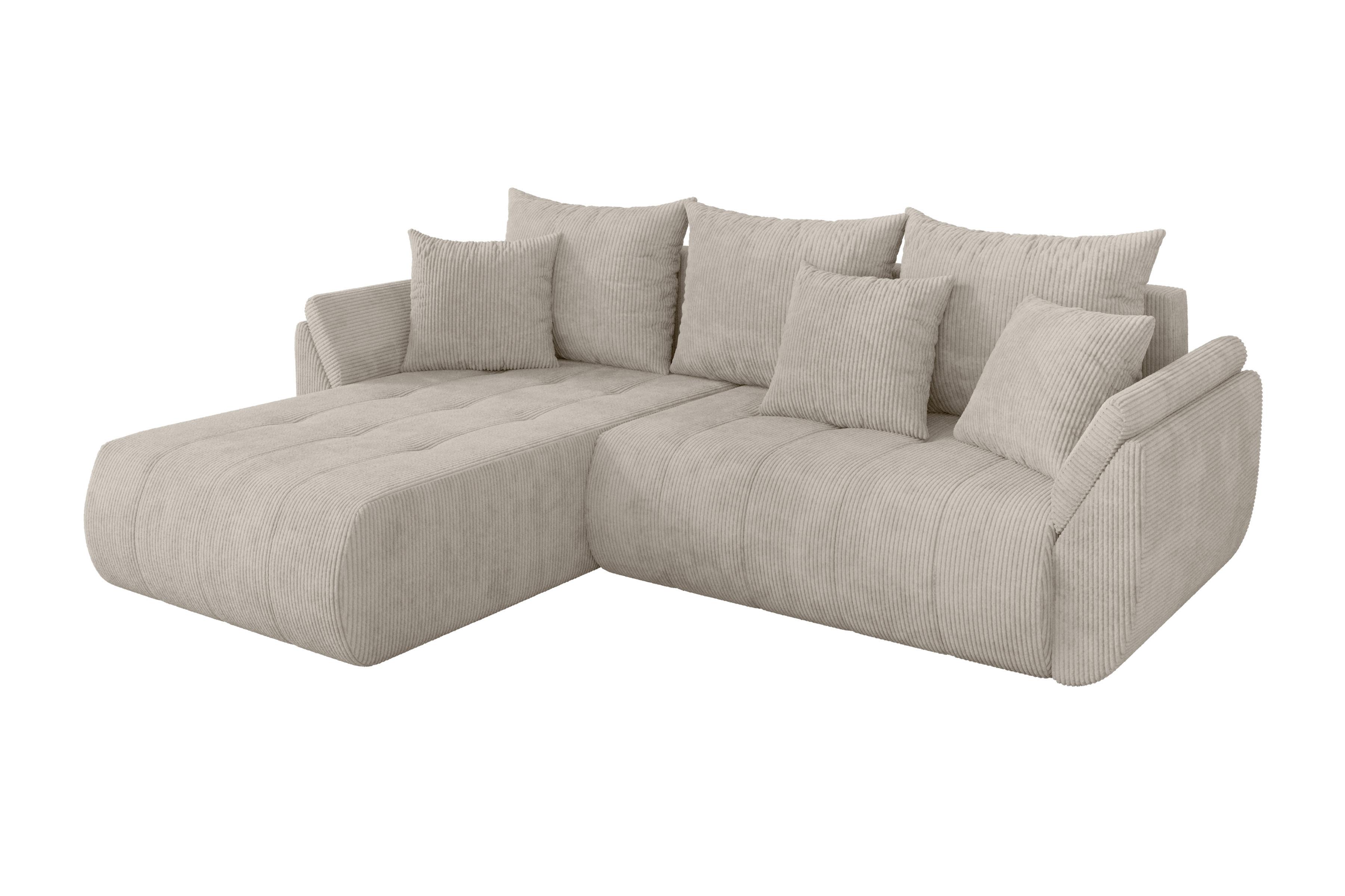 ECKSOFA mit Schlaffunktion Ottomane Links TOKO-L 277x194x86 Creme Cord - Ecru/Creme, Holzwerkstoff/Kunststoff (277/194cm) - ALTDECOR