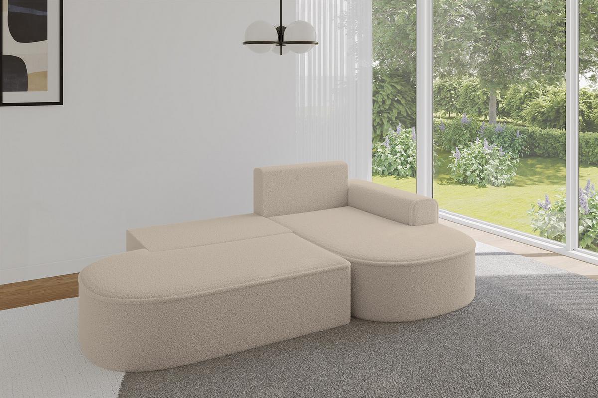 ECKSOFA mit Schlaffunktion und Bettkasten Ottomane Rechts MARI-L1-S - 283x167x73 cm Dunkelbeige Bouclé - Hellbraun/Schwarz, Holzwerkstoff/Kunststoff (167/283cm) - ALTDECOR