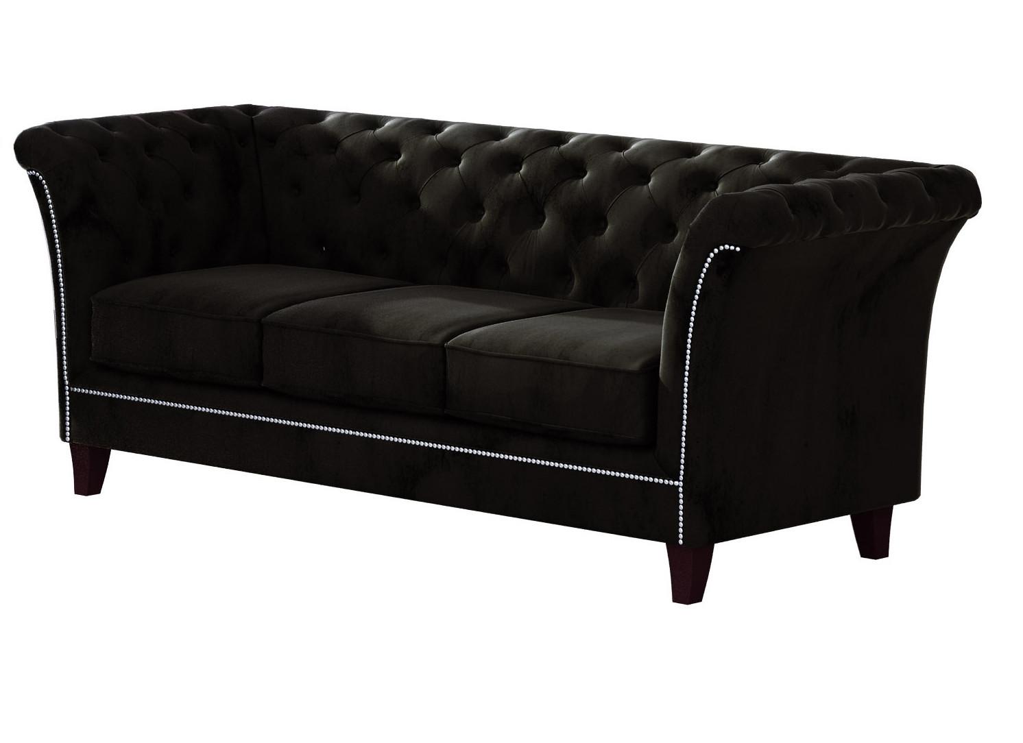 CHESTERFIELD-SOFA 3-Sitzer Fusion Schwarz Samt - Schwarz/Braun, Holz/Textil (237/75/82cm) - S-Style