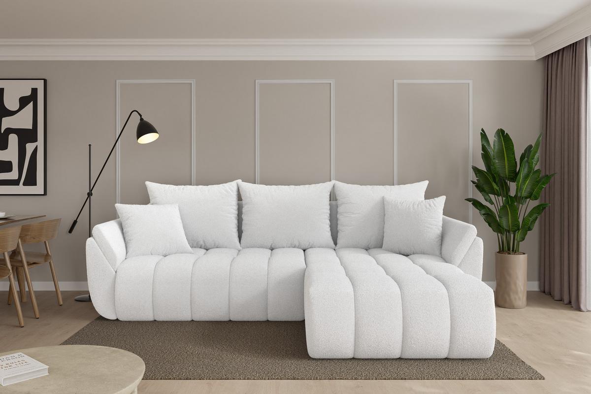 ECKSOFA mit Schlaffunktion Ottomane Rechts TOKO-L-v1 277x194x86 Weiß Bouclé - Schwarz/Weiß, Holzwerkstoff/Kunststoff (277/194cm) - ALTDECOR