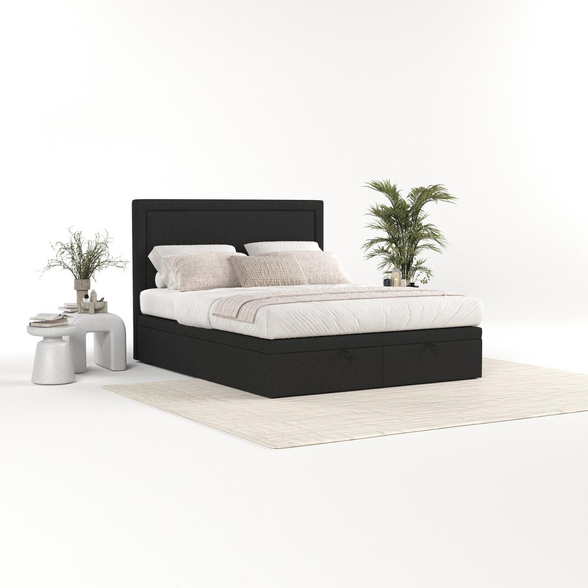 POLSTERBETT Salma mit Stauraum 200/200 cm Schwarz im Megan Stoff - Schwarz, Holz/Holzwerkstoff (200/200cm) - AltaBeds