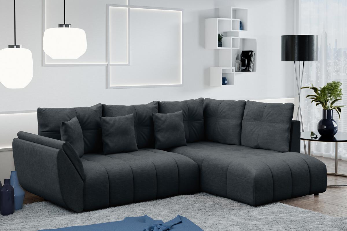 ECKSOFA L Form Kayseri Grau 268/192/96 cm – mit Bettkasten - Schwarz/Grau, Kunststoff/Textil (268/192cm) - AX Living