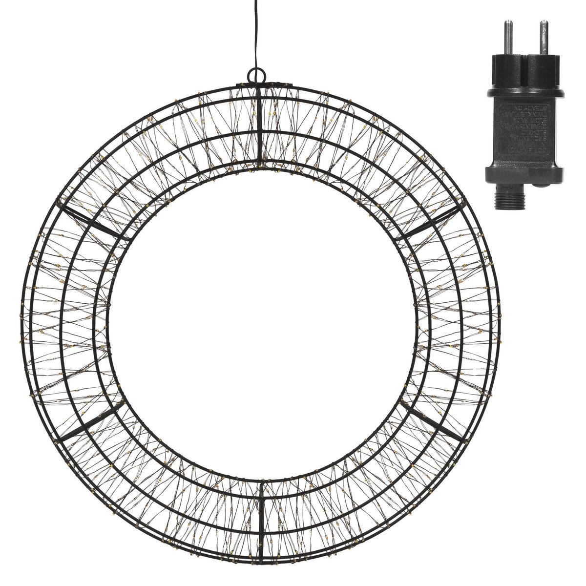 LED WEIHNACHTSKRANZ Ø38 cm Weihnachtsdeko mit Lichterkette Warmweiß Lichterkranz Außen - Schwarz, Metall (38/38/4cm) - ECD-Germany