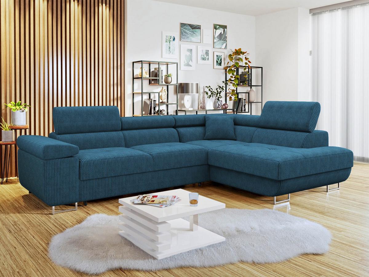 ECKSOFA Torezio Cord, Seite: Rechts - Blau, Holz/Textil (203/274cm) - MIRJAN24