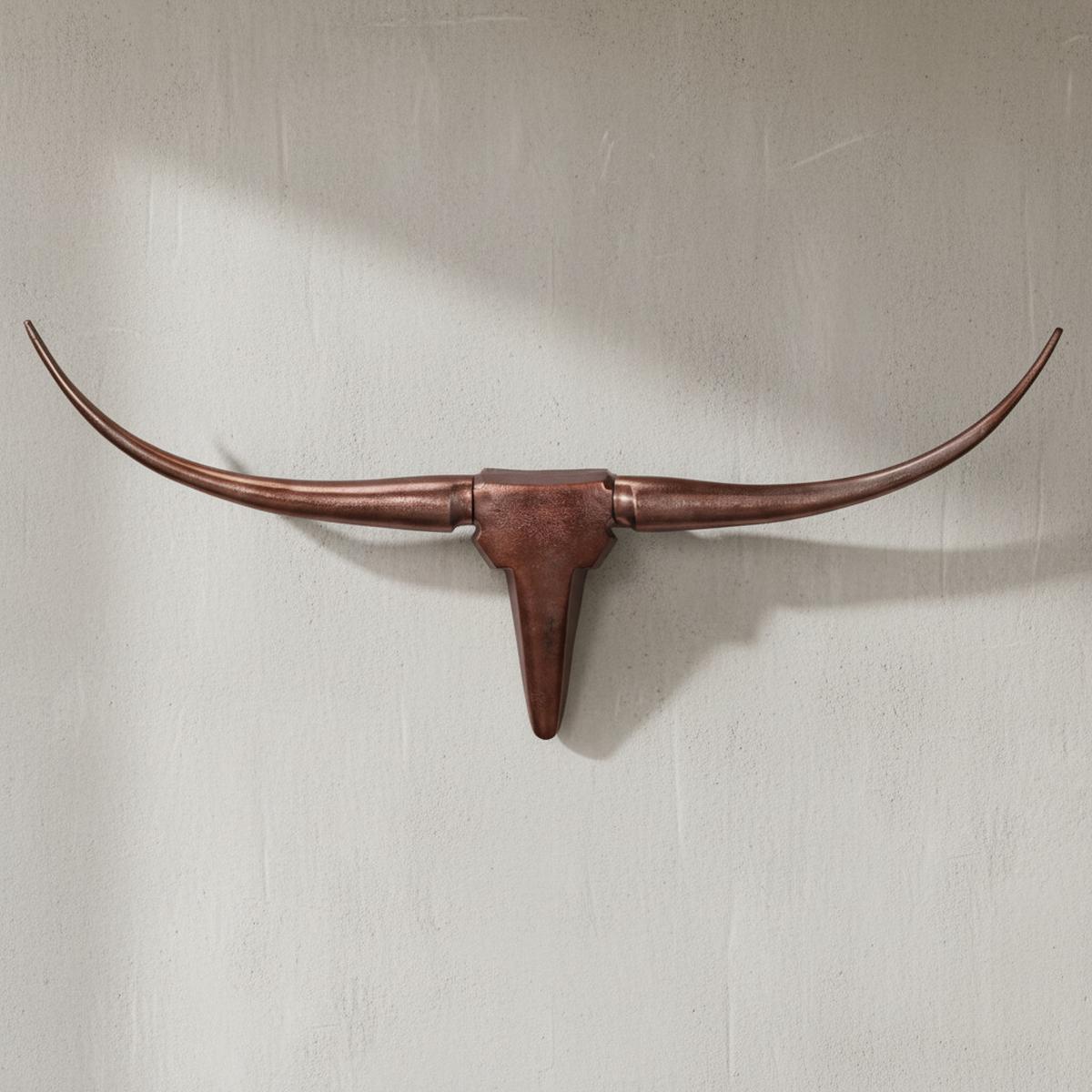 WANDDEKO Bull Geweih aus Aluminium 125 cm Breite, Bronze 100x6x40 cm - Braun, Metall (100/40/6cm) - KADIMA DESIGN