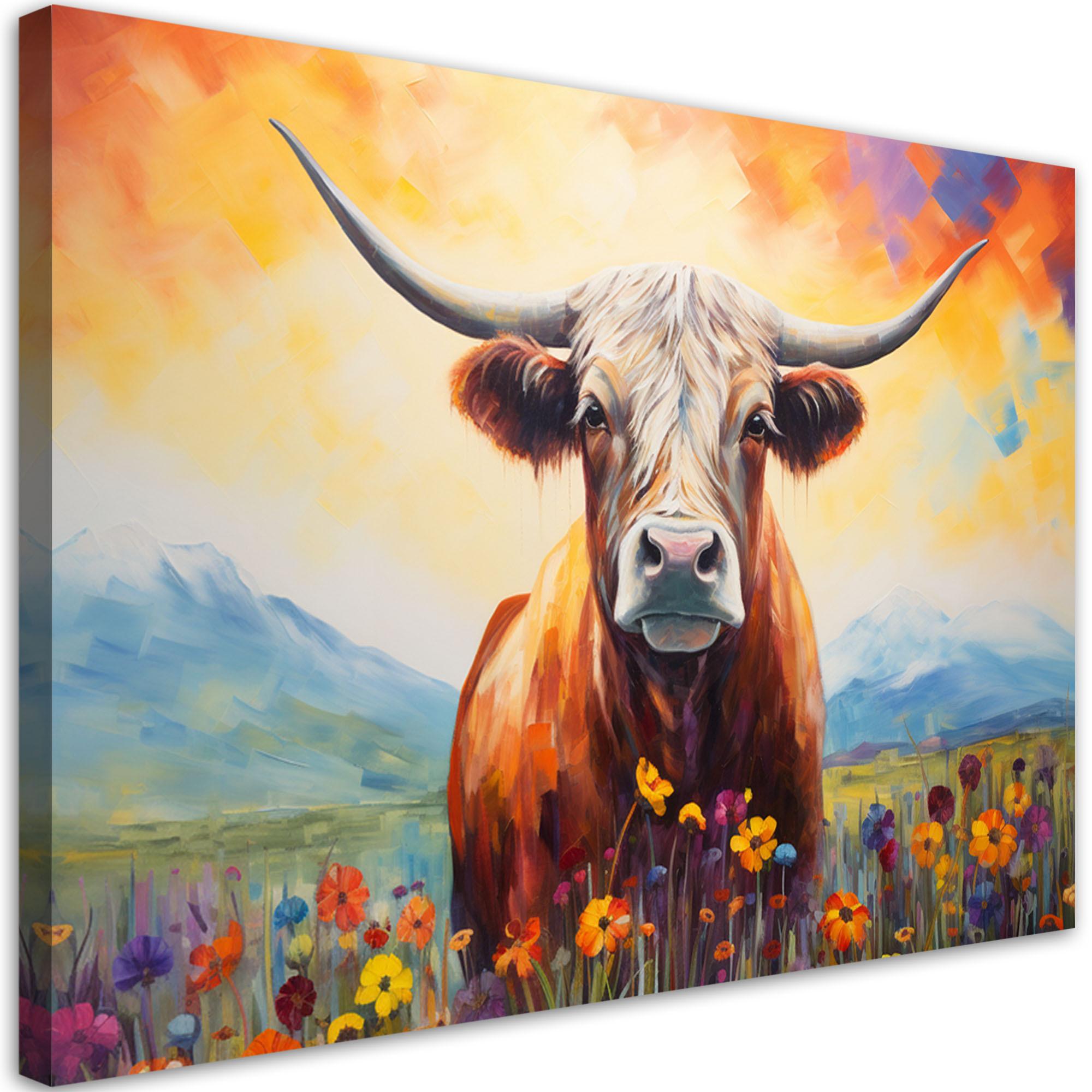 WANDBILD pastellwiese schottische kuhblumen - Braun, Textil (60/40cm) - Feeby
