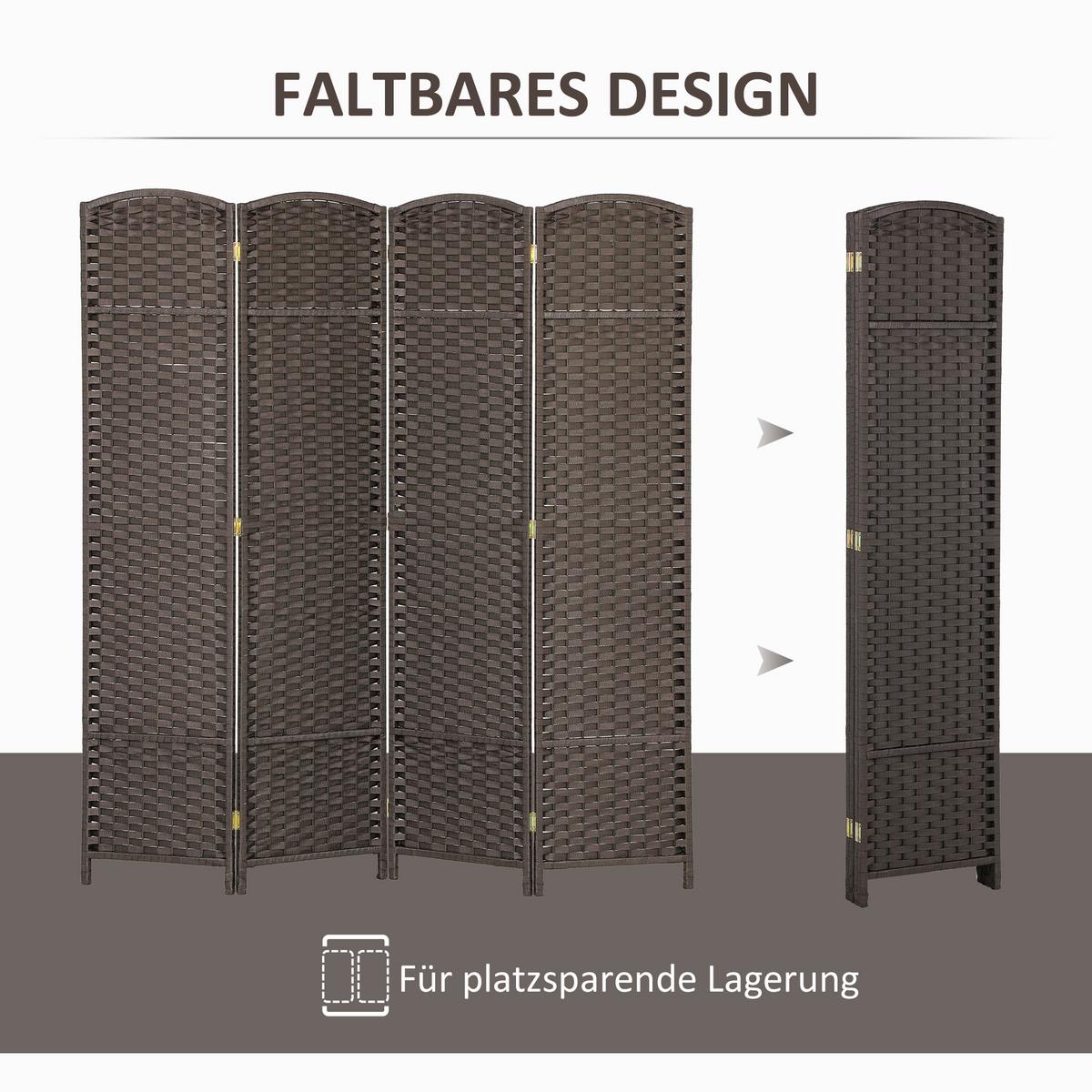 PARAVENT 4-teilig 160 x 170 cm Trennwand aus Kiefernholz Braun - Braun, Holz (1.6/170/160cm) - HOMCOM