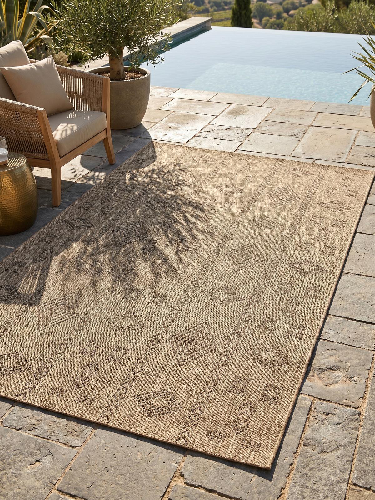 TEPPICH Outdoor KASBERG in Schwarz, im Vintage-Stil, 120 x 170 cm - Beige, Textil (170/120cm) - KADIMA DESIGN