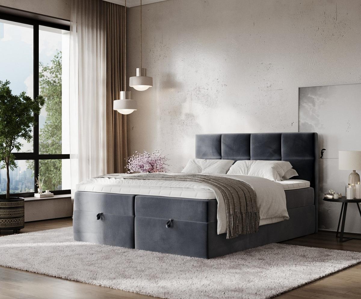BOXBETT Velto 200/200 cm Dunkelgrau im Kronos Stoff - Dunkelgrau/Schwarz, Holz/Holzwerkstoff (200/200cm) - AltaBeds