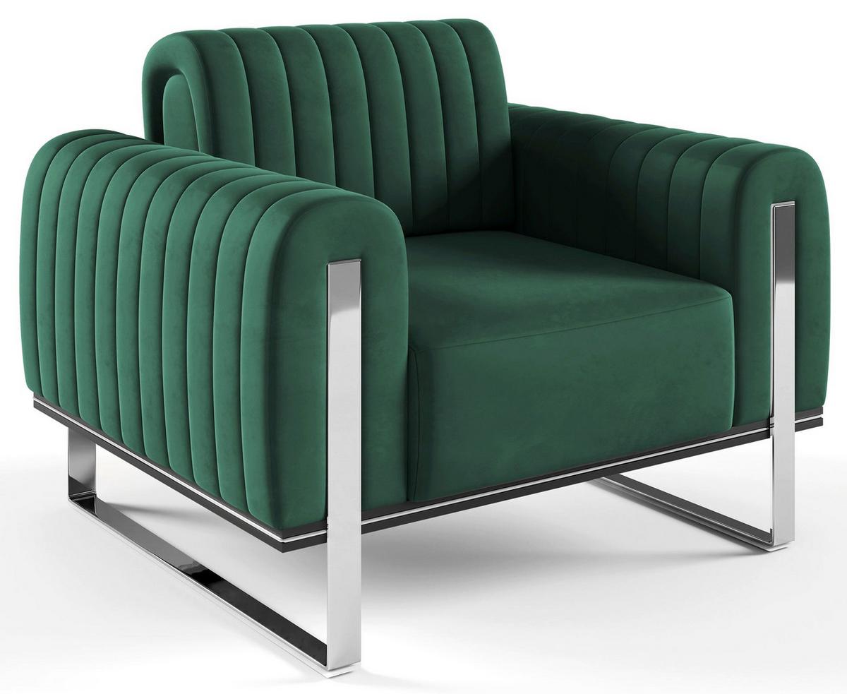 SESSEL Parissa 106 cm - Silberfarben/Grün, Holz/Metall (106/79/92cm) - Selsey