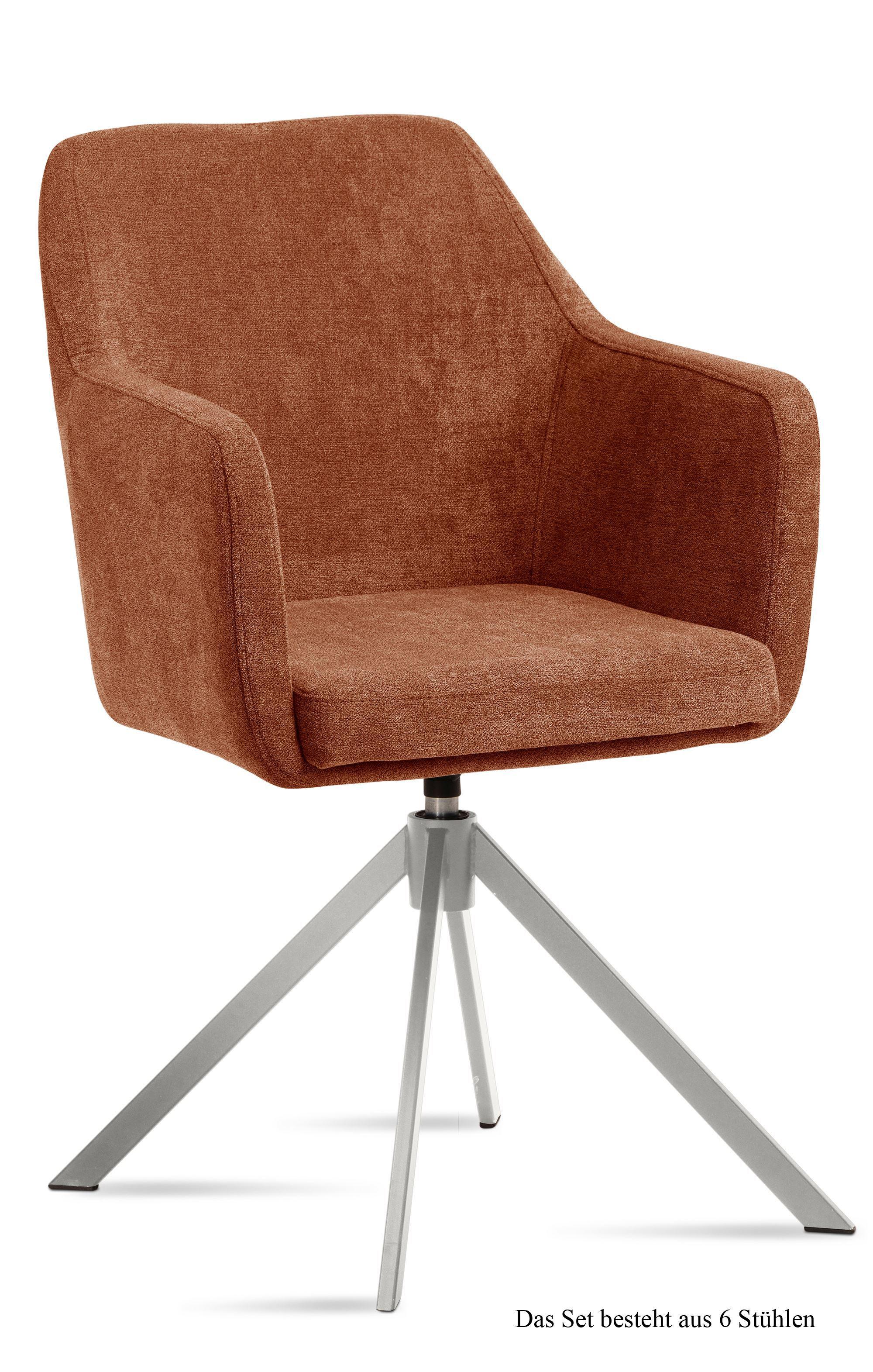 ARMLEHNSTUHL drehbar (6er-Set) Duscha 57x87x60 Edelstahl/Cognac - Edelstahlfarben/Cognac, Kunststoff (60/87/57cm) - 58aufmkessel