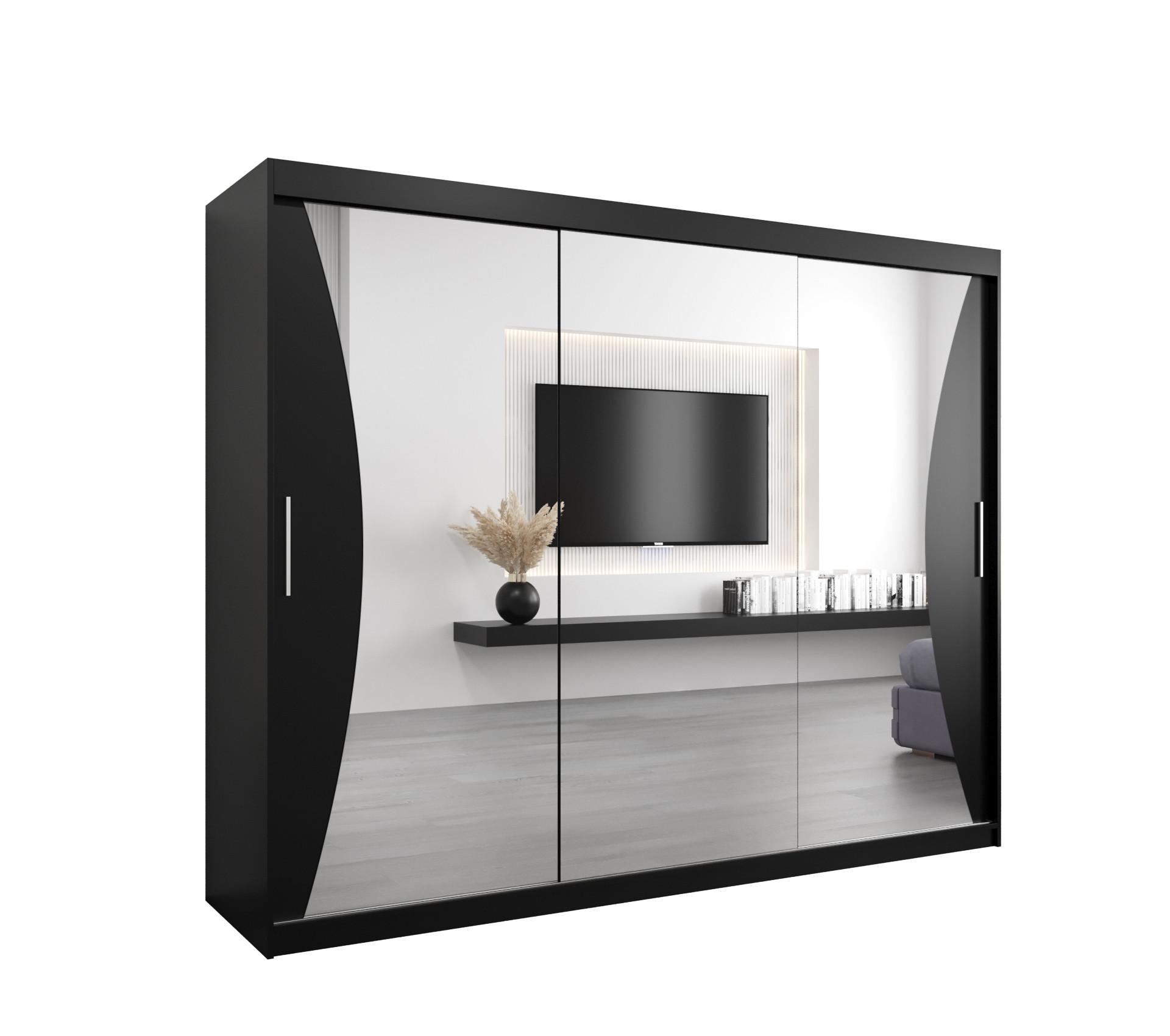 SCHWEBETÜRENSCHRANK 200/250/62 3-türig - Silberfarben/Schwarz, Holz/Kunststoff (250/200/62cm) - MÖBEL KRYSPOL