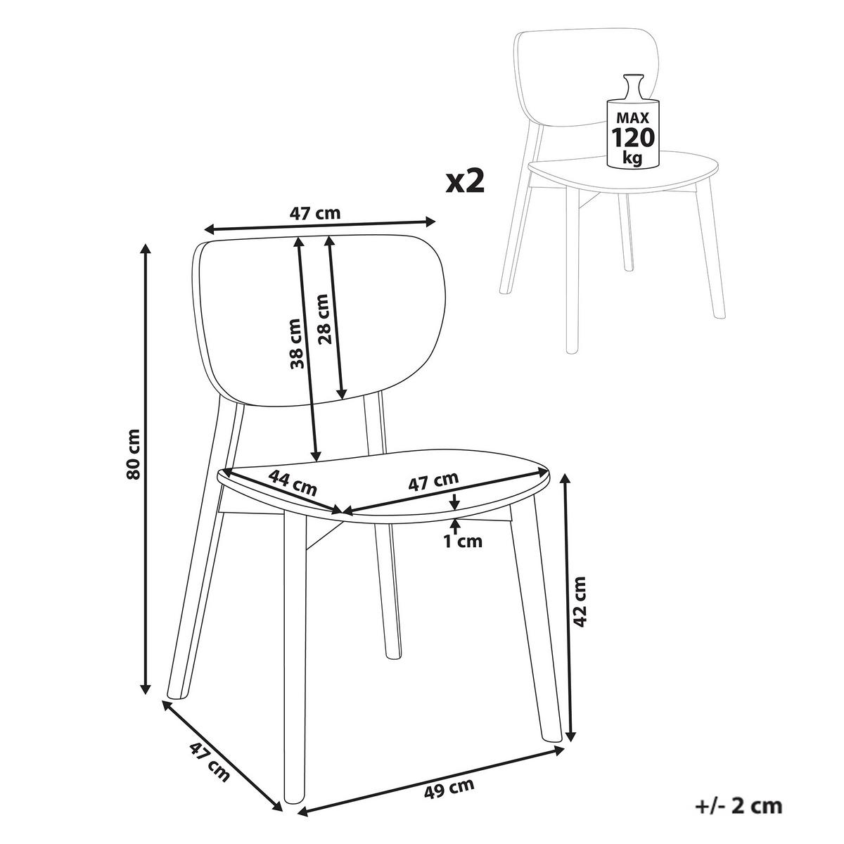 ESSZIMMERSTUHL 2er-Set Holz Dunkle Esche Overly - Dunkelbraun, Holz (49/80/47cm) - Beliani