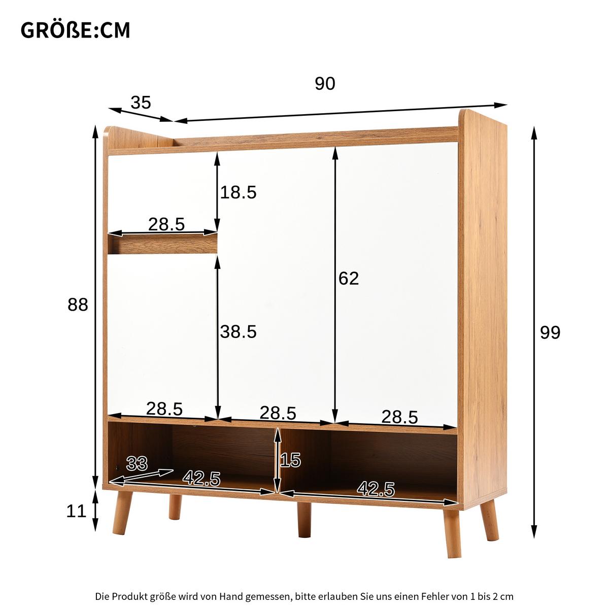 SCHUHSCHRANK in Weiß & Natur mit Massivholzbeinen & Push-to-Open-Funktion - Walnussfarben, Holzwerkstoff (90/99/35cm) - Urban Meuble