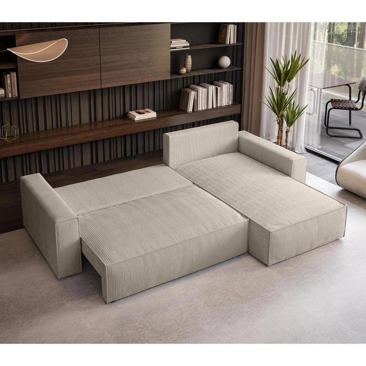 ECKSOFA Parys L mit Schlaffunktion und universeller Ottomane, Creme - Creme/Schwarz, Kunststoff/Textil (290/185cm) - Beautysofa