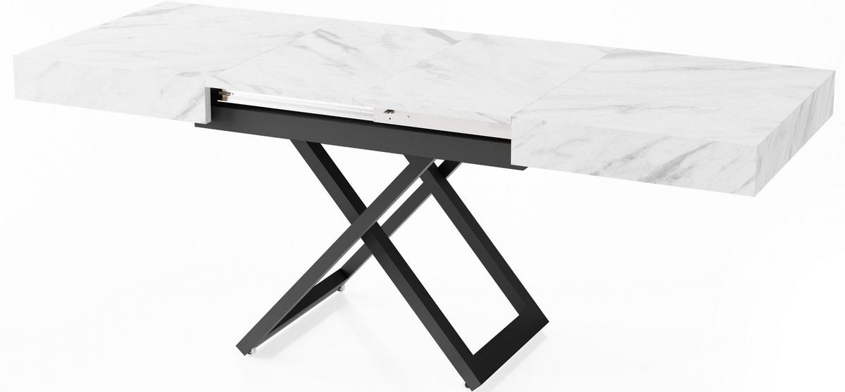COUCHTISCH Cavetta U höhenverstellbar ausziehbar, Marmor Weiß 120-200/80/27-76 cm - Ecru/Schwarz, Holzwerkstoff/Metall (80/200/76cm) - WFL GROUP