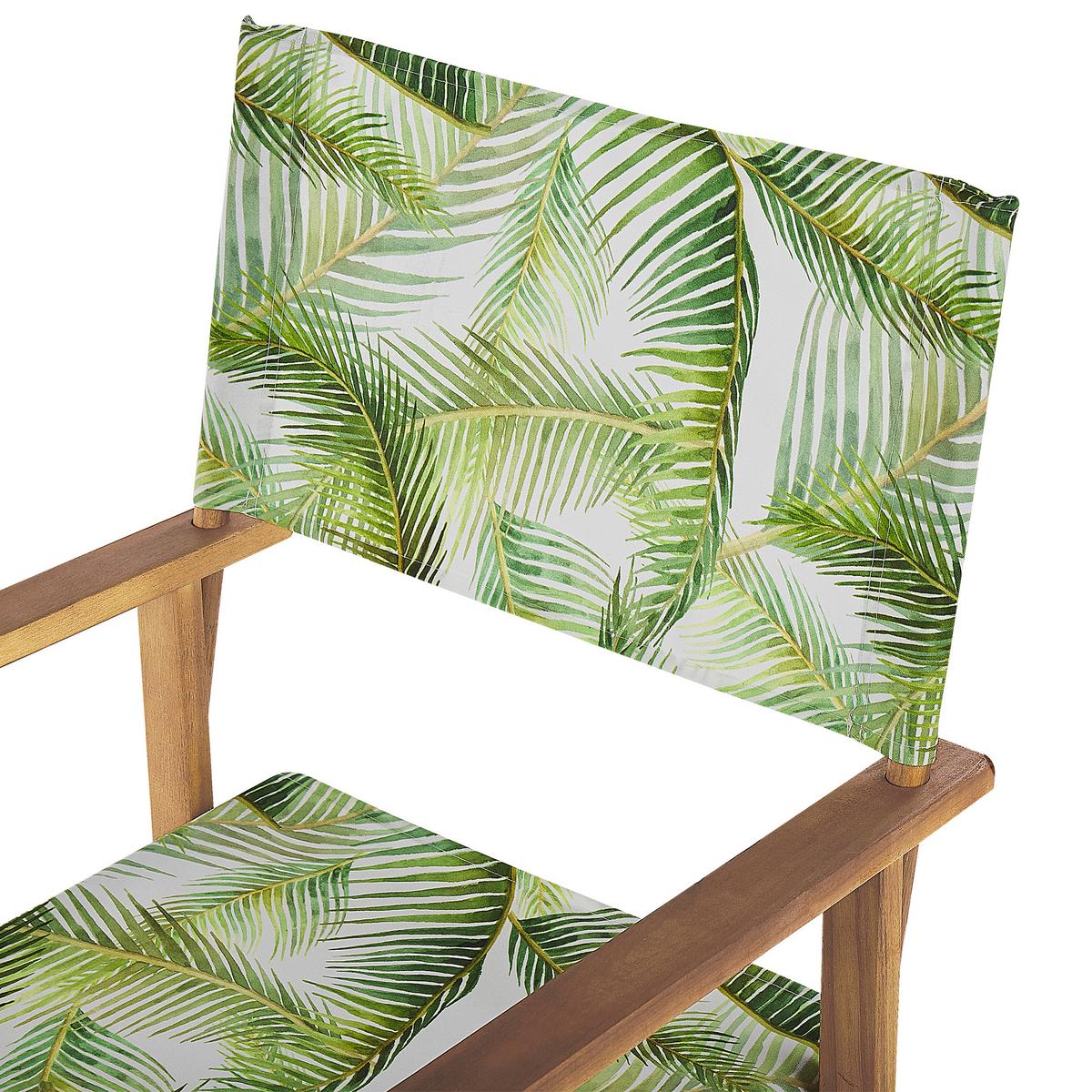 GARTENSTUHL 2er-Set Akazienholz hellbraun Auflagen cremeweiß/hellgrün Palmenmotiv Cine - Hellbraun/Hellgrün, Holz (50/91/50cm) - Beliani