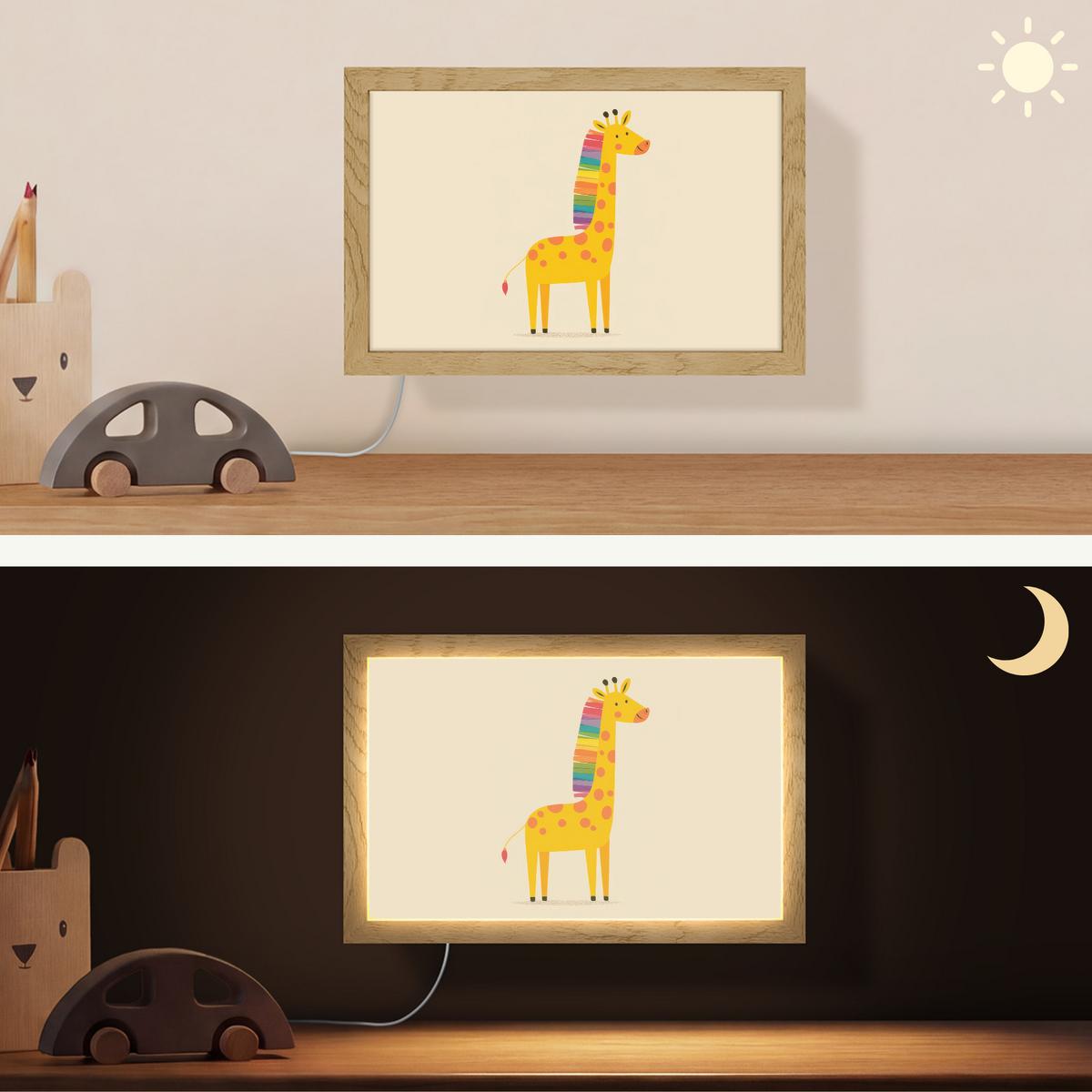 WANDLEUCHTE Giraffe - Regenbogenmähne - Beige 30x20 cm - Beige, Holzwerkstoff (30/20/8cm) - OnlyWow