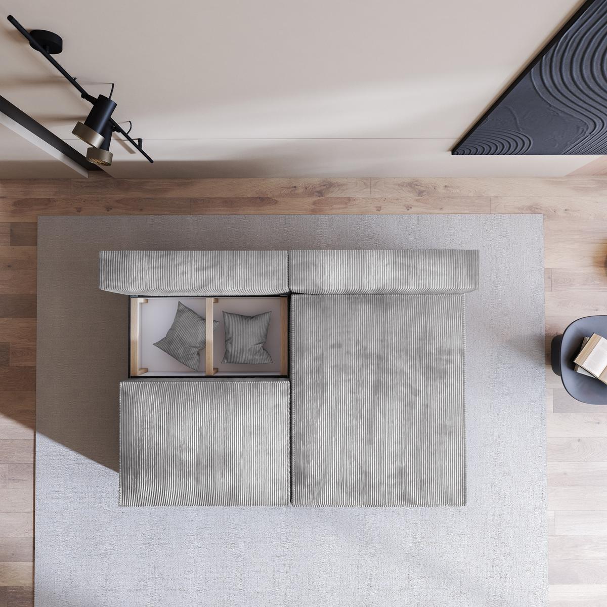 ECKSOFA FIORO P Hellgrau Kordstoff mit Schlaffunktion - Hellgrau/Grau, Holz/Kunststoff (204/148cm) - MASSENO