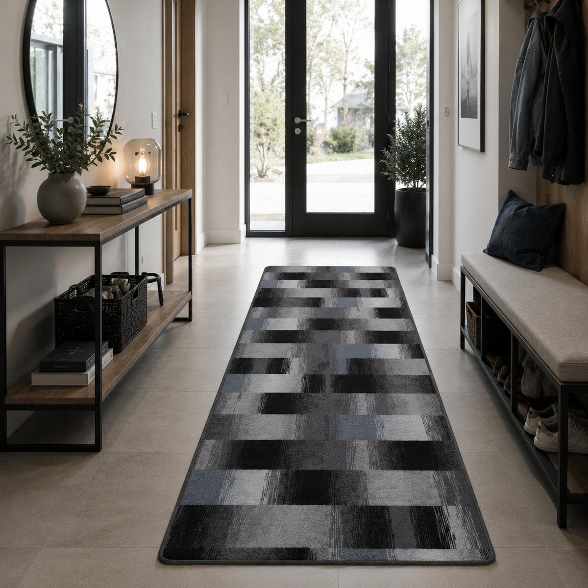 VELOURS LÄUFER TEPPICH MYSTIC KARO - Blau, Textil (80/240cm) - Snapstyle