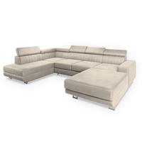 WOHNLANDSCHAFT SIENA L-S Creme Velours-Stoff mit Schlaffunktion - Silberfarben/Creme, Holz/Textil (335/89/190cm) - MASSENO