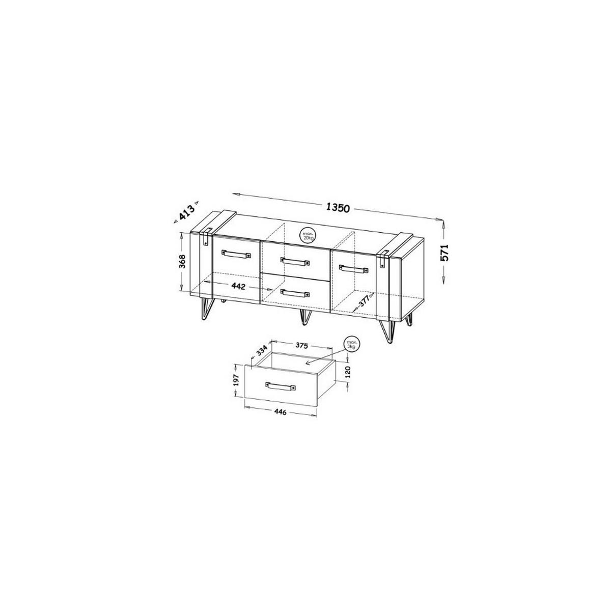 LOWBOARD BRANDO 135/57,1/41,3 cm, Eiche Wotan - Taupe/Eiche Wotan, Holzwerkstoff (135/57.1/41.3cm) - MASSENO