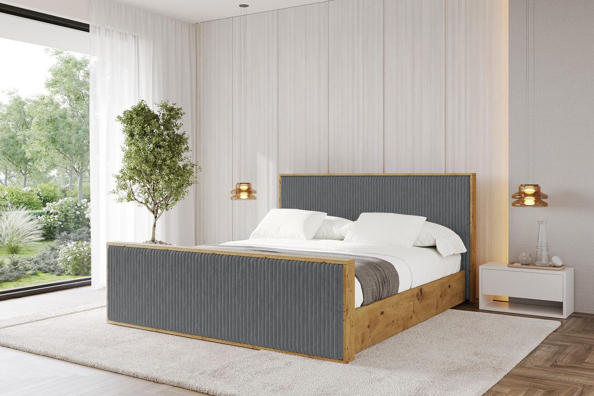 POLSTERBETT mit Bettkasten und Lattenrost, Boxbett mit Stauraum und Kopftei mit Matratze H3/H4 - ENZO10 200x200 Dunkelgrau - Dunkelgrau, Holzwerkstoff/Textil (200/200cm) - ALTDECOR